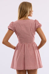 Red Check Mini Dress Ribbon Detail