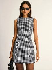 Houndstooth Sleeveless A-Line Mini Dress