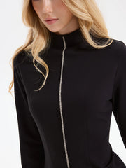 Rhinestone Trim Mock Neck Mini Dress