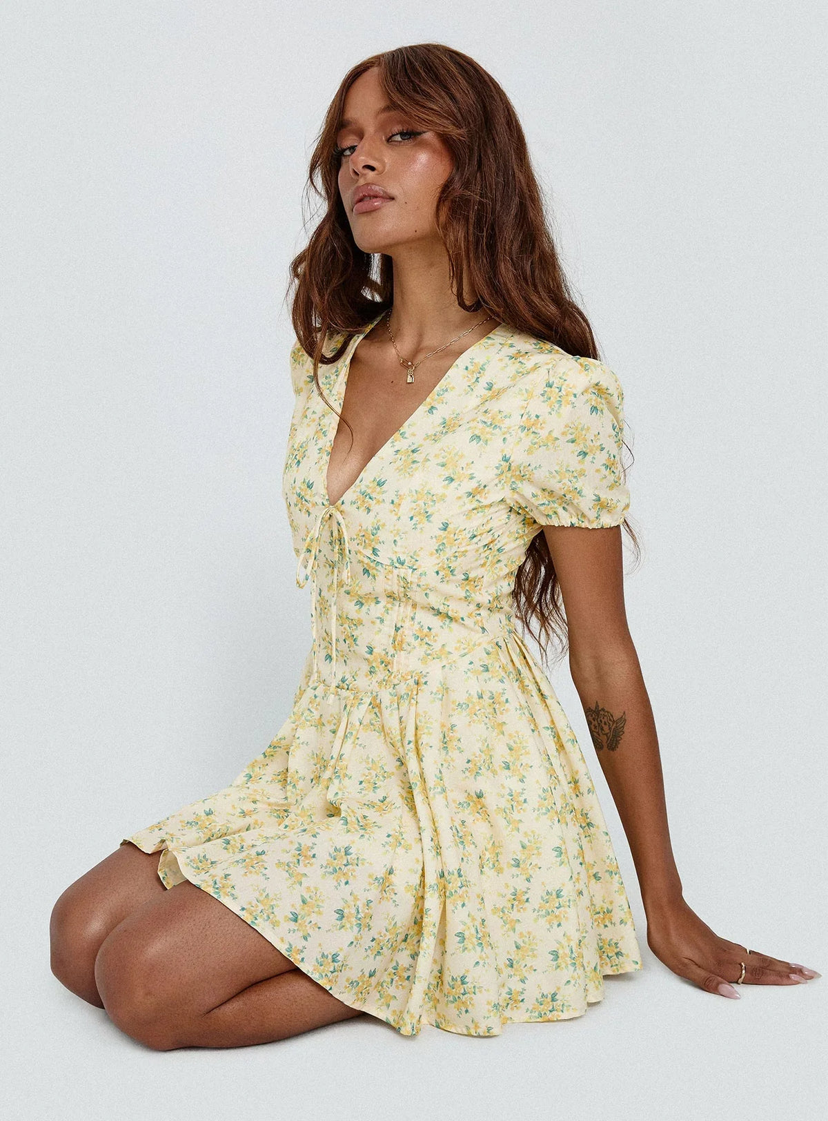 Ethelyn Mini Dress Yellow Floral