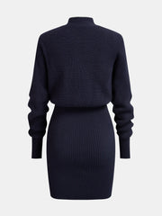 Contrast-Trim Tie-Neck Knit Midi Dress