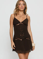 Jesenia Beaded Mini Dress Brown