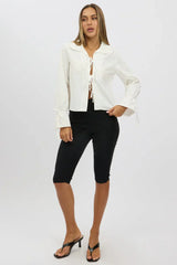 White Tie Up Shirt Long Sleeve Peter Pan Collar