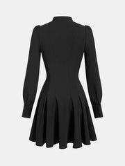 Button-Front Puff-Sleeve Mini Dress