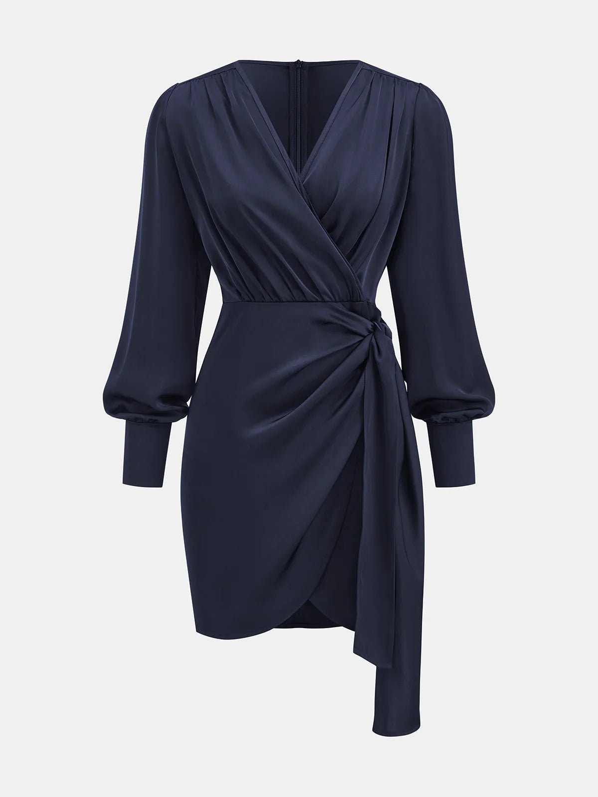 Asymmetric Satin Wrap Mini Dress
