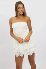 White Strapless Dress Shirred Body Mini