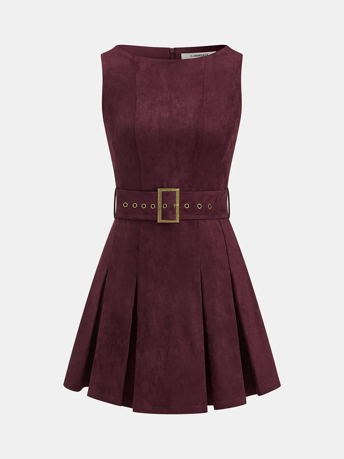 Belted Suede Pleated Mini Dress