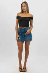 Black Frilled Cami Sleeveless Off Shoulder Top