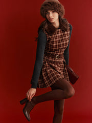 Belted Plaid Sleeveless Mini Dress