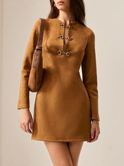 Suede Effect Metal-Detail Short Dress
