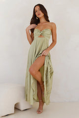 Frosted Berry Strapless Pleated Maxi Dress Lime