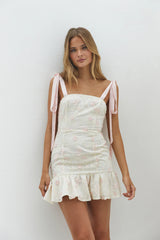 Blossom Embellish Mini Dress Cream