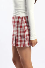 Red Check Mini Skort Skirt Mid Rise Tailored Lined