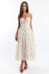 White Floral Maxi Dress Satin Tape Detail