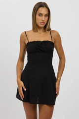 Black Mini Dress Gathered Bust