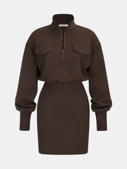 Half Zip Sweatshirt Mini Dress