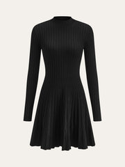 Mock Neck Flared Sweater Dress