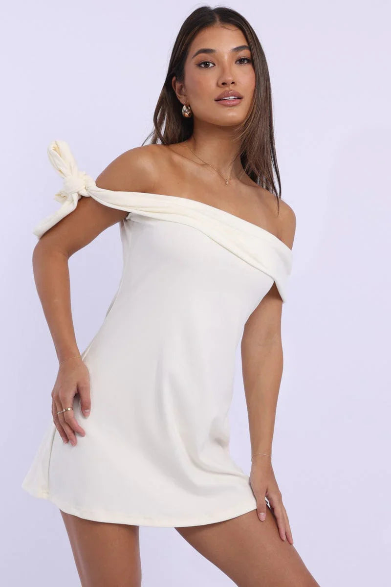 Yellow Off the Shoulder Mini Dress