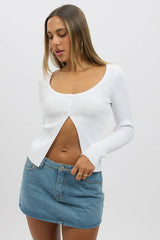 White Button Up Knit Cardigan Long Sleeve