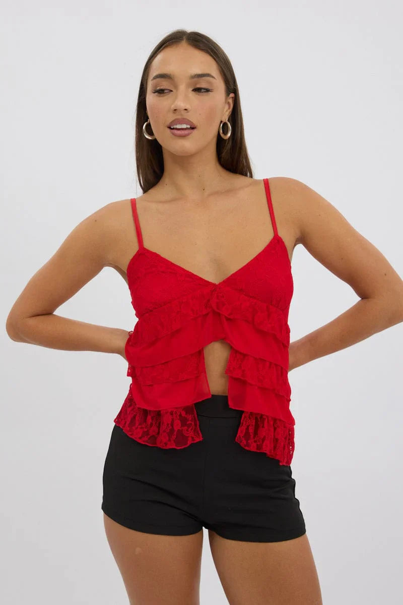 Red Singlet Top Lace