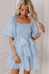 Affectionate Allure Tiered Mini Dress in Sky Blue