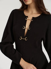 Horsebit Detail Knit Flared Dress