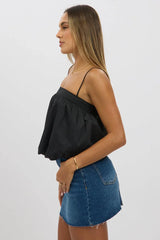 Black Bubble Cami Top Sleeveless Balloon Lined