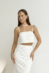 Island Calm Embroidered Crop Top White