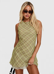 Buffie Shoulder Mini Dress Green Check
