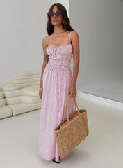 Loralei Shirred Maxi Dress Red Stripe