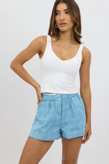 Blue Check Boxer Shorts Elasticated Waist