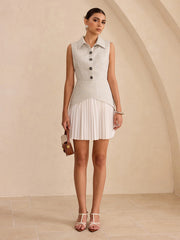 Sleeveless Collared Top Panel Pleated Skirt Mini Dress