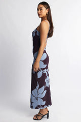 Brown Floral Bodycon Dress Maxi Mesh Â