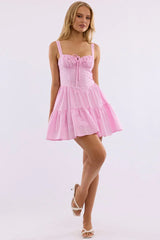 Pink Stripe Fit And Flare Dress Mini Gathered Bust