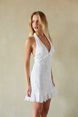 Fleur Lace Halter Ruffled Mini Dress