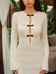 Keyhole Detail Bow Accents Knit Dress
