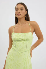 Green Maxi Dress Jacquard Lace