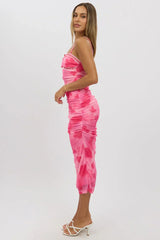 Pink Floral Bodycon Dress Singlet Mesh Midi