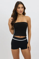 Black Bandeau Top Side Stripe Fold Over