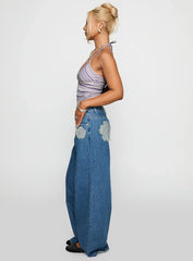 A Keeper Flower Patch Jeans Mid Blue