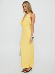 Ocean Boulevard Plunge Maxi Dress Lemon