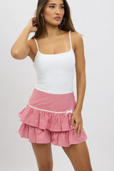 Red Check Skort Skirt Frilled Hem