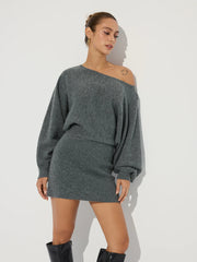 Asymmetric Off-Shoulder Knit Mini Dress