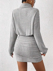 Mock Neck Ribbed Short Dress