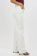 White Straight Jeans High Rise