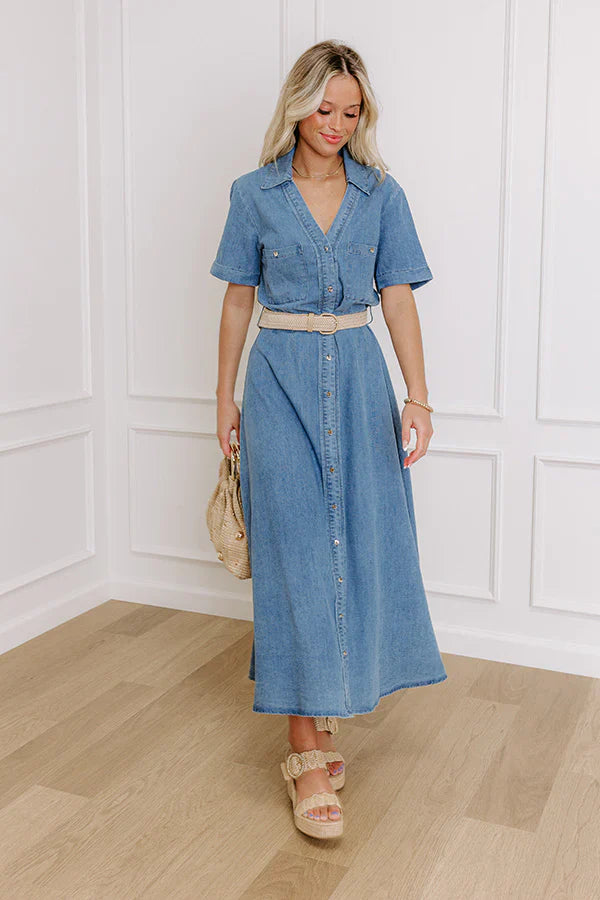 Barcelona Sun Chambray Button Down Midi Dress