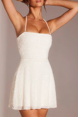 Embellished Multi Wear A-Line Mini Dress in White