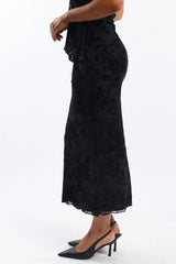 Black Floral Burnout Skirt Elasticated Picot Trim Midaxi