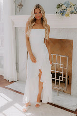 Whirlwind Romance Satin Maxi Dress in White