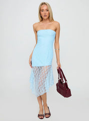 Nonchalant Strapless Lace Midi Dress Blue
